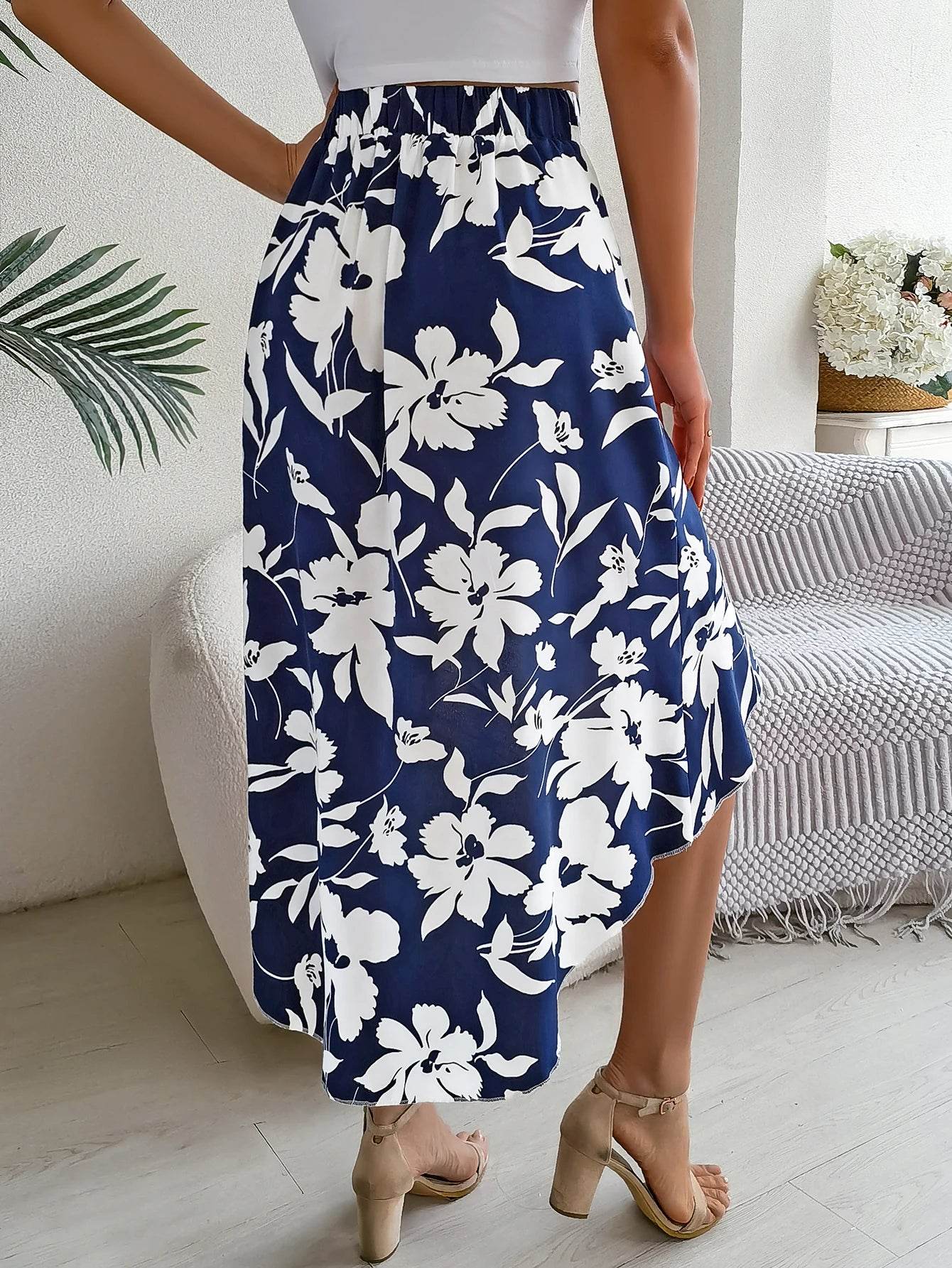 Floral High-Low Midi Skirt - Montero Milan