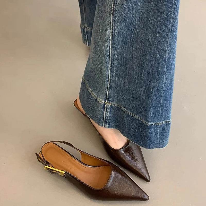 Summer Pointed Toe Women Sandals Fashion Singbacks Mules Shoes Ladies Elegant Low Heel Stripper Party Sandalias - Montero Milan