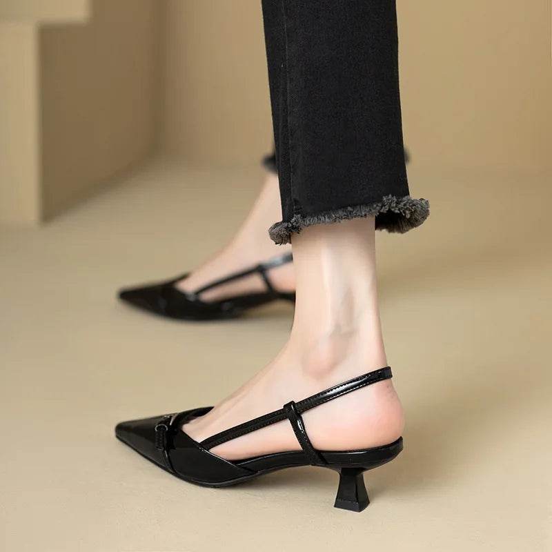 French Point-Toe Patent Slingback Heels - Montero Milan
