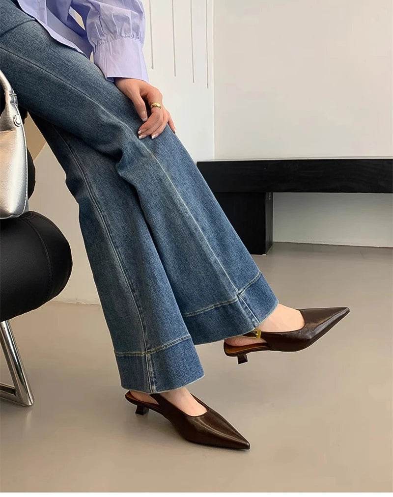 Summer Pointed Toe Women Sandals Fashion Singbacks Mules Shoes Ladies Elegant Low Heel Stripper Party Sandalias - Montero Milan