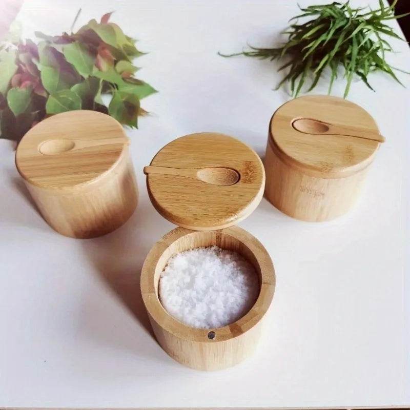 Salt Seasoning Jars Pepper Jar Bamboo Condiment Box Bowl Storage Pot Set Wood Sugar Container Holder Lid Function Multi Bowls - Montero Milan