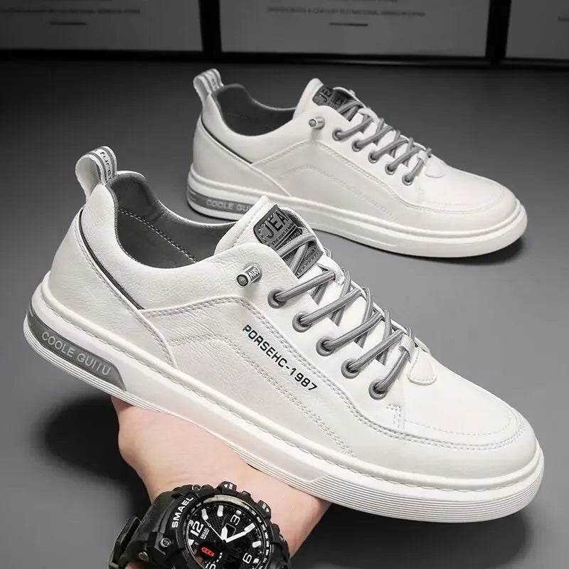 Mens Leather Shoes Fall Fashion Sneakers for Driving Walking Office, Comfortable Men Slip on Skate Flats Non Slip Youth Shoe - Montero Milan