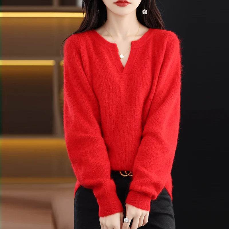Elegant V-Neck Mink Cashmere Sweater - Montero Milan