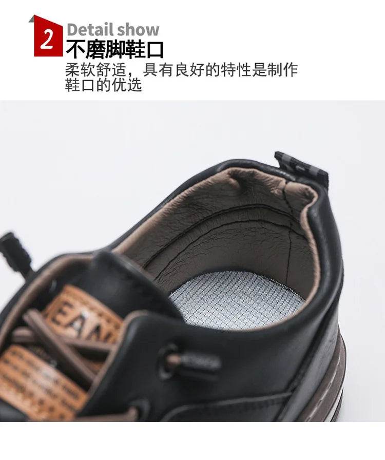 Mens Leather Shoes Fall Fashion Sneakers for Driving Walking Office, Comfortable Men Slip on Skate Flats Non Slip Youth Shoe - Montero Milan