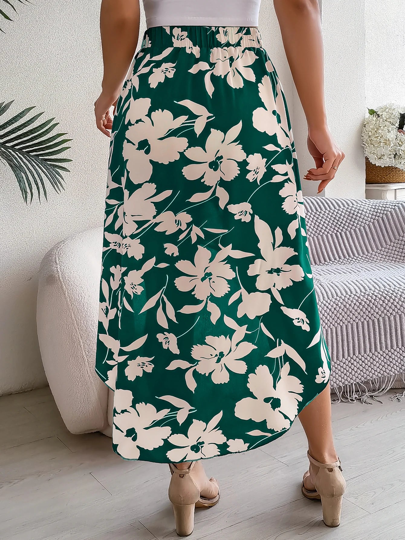 Floral High-Low Midi Skirt