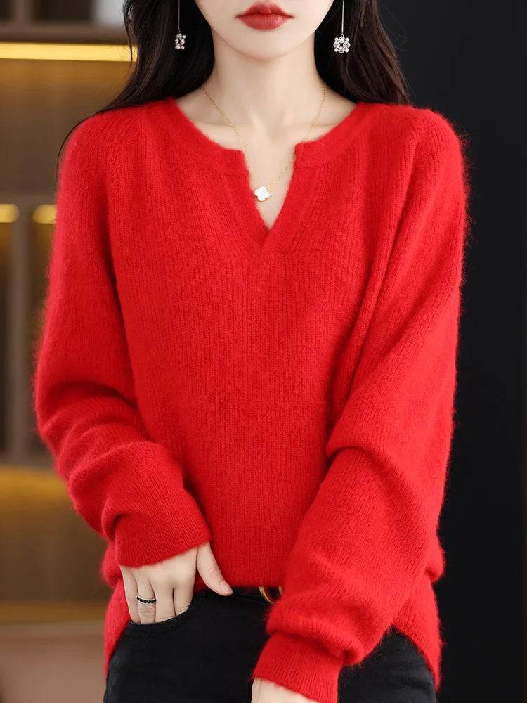 Elegant V-Neck Mink Cashmere Sweater - Montero Milan