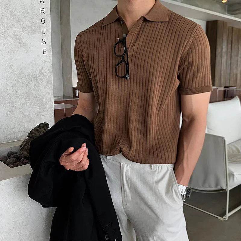 Retro Knit Striped Polo Shirt - Montero Milan