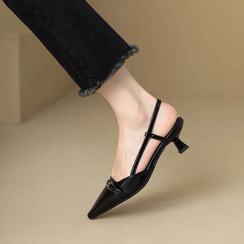 French Point-Toe Patent Slingback Heels - Montero Milan