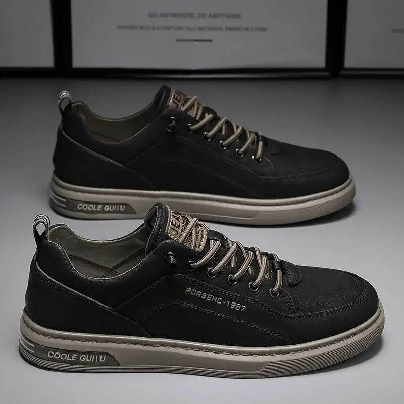 Mens Leather Shoes Fall Fashion Sneakers for Driving Walking Office, Comfortable Men Slip on Skate Flats Non Slip Youth Shoe - Montero Milan