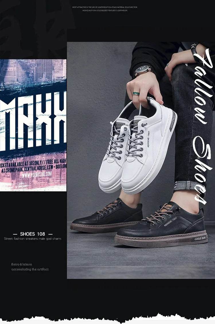 Mens Leather Shoes Fall Fashion Sneakers for Driving Walking Office, Comfortable Men Slip on Skate Flats Non Slip Youth Shoe - Montero Milan