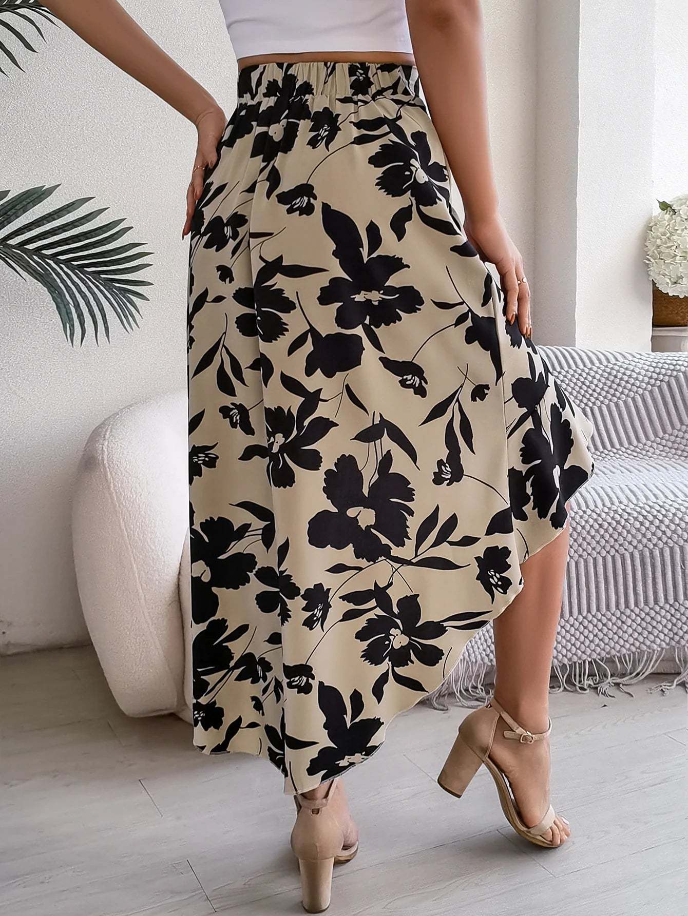 Floral High-Low Midi Skirt