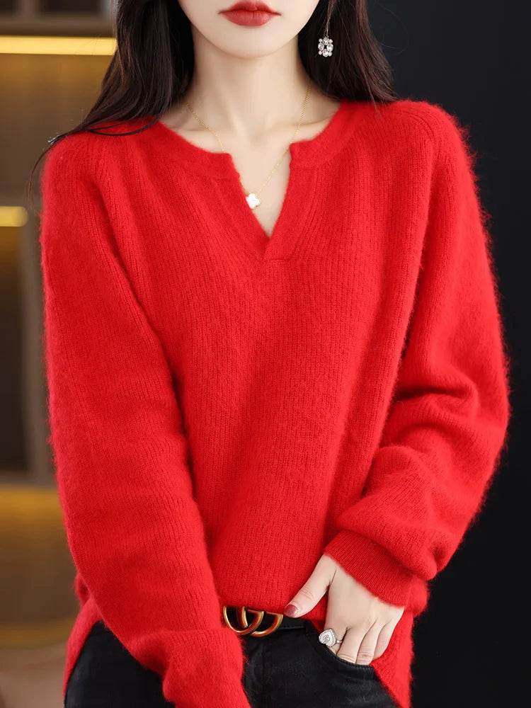 Elegant V-Neck Mink Cashmere Sweater - Montero Milan