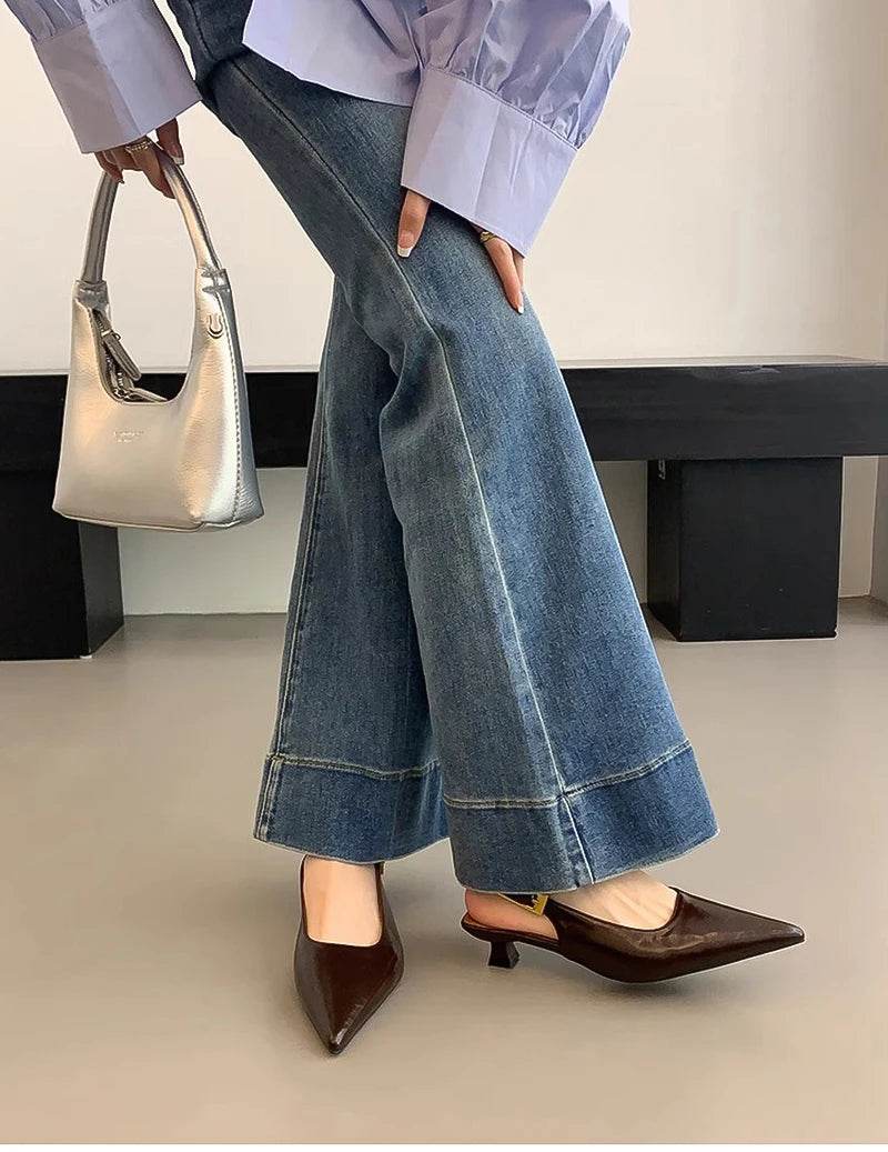 Summer Pointed Toe Women Sandals Fashion Singbacks Mules Shoes Ladies Elegant Low Heel Stripper Party Sandalias - Montero Milan
