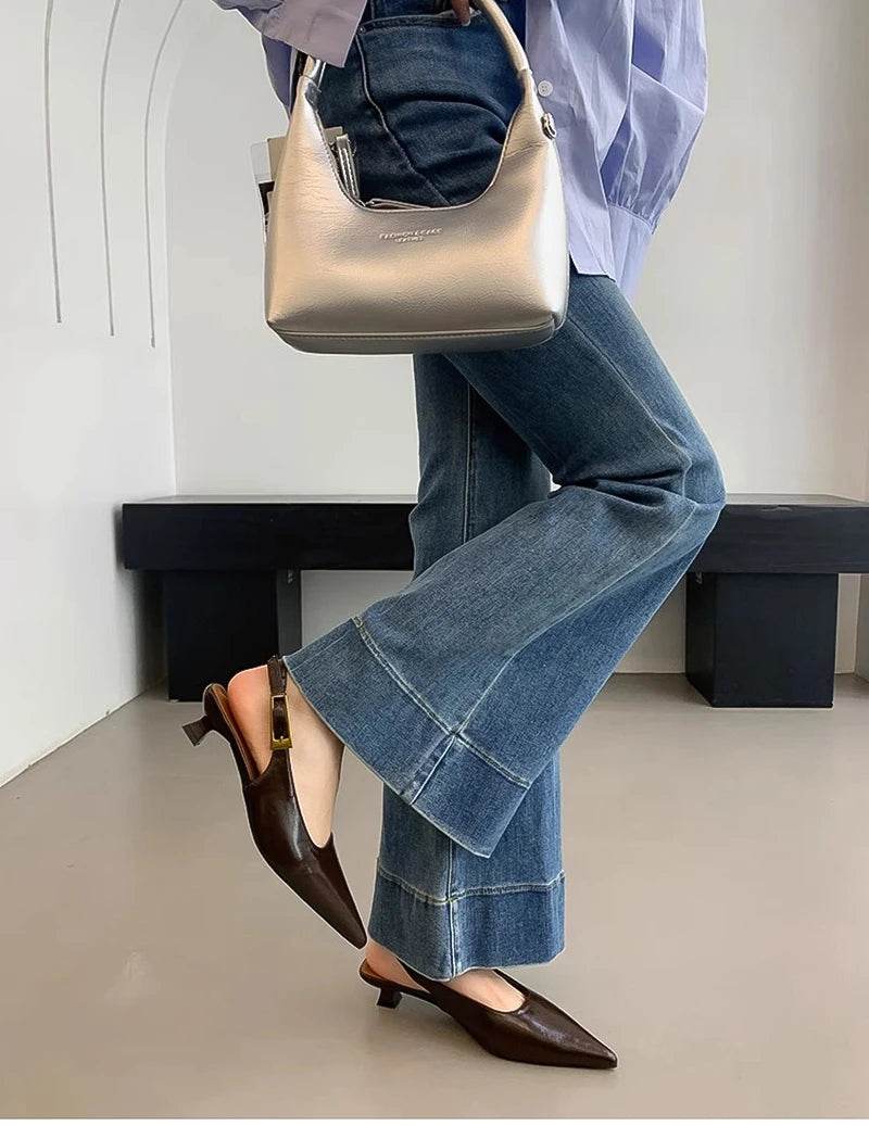 Summer Pointed Toe Women Sandals Fashion Singbacks Mules Shoes Ladies Elegant Low Heel Stripper Party Sandalias - Montero Milan