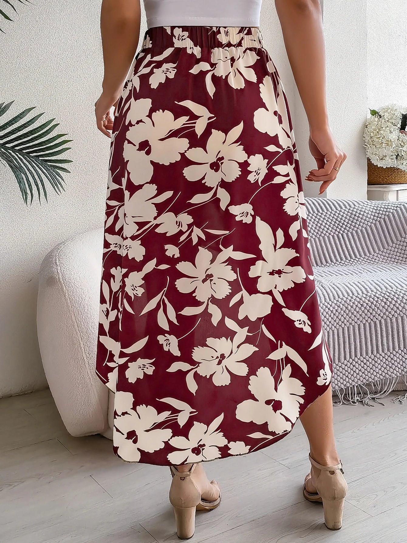 Floral High-Low Midi Skirt