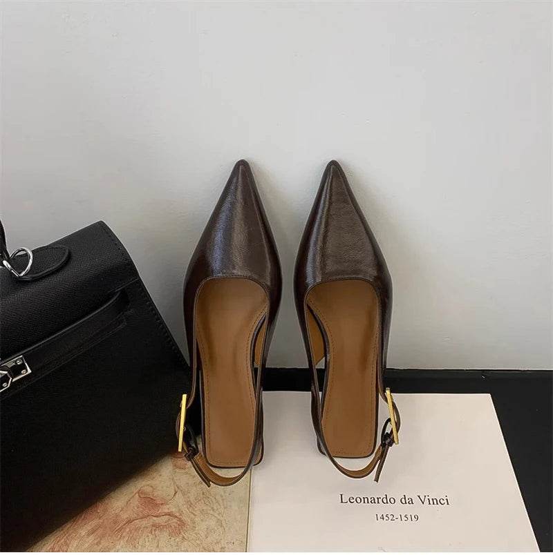 Summer Pointed Toe Women Sandals Fashion Singbacks Mules Shoes Ladies Elegant Low Heel Stripper Party Sandalias - Montero Milan
