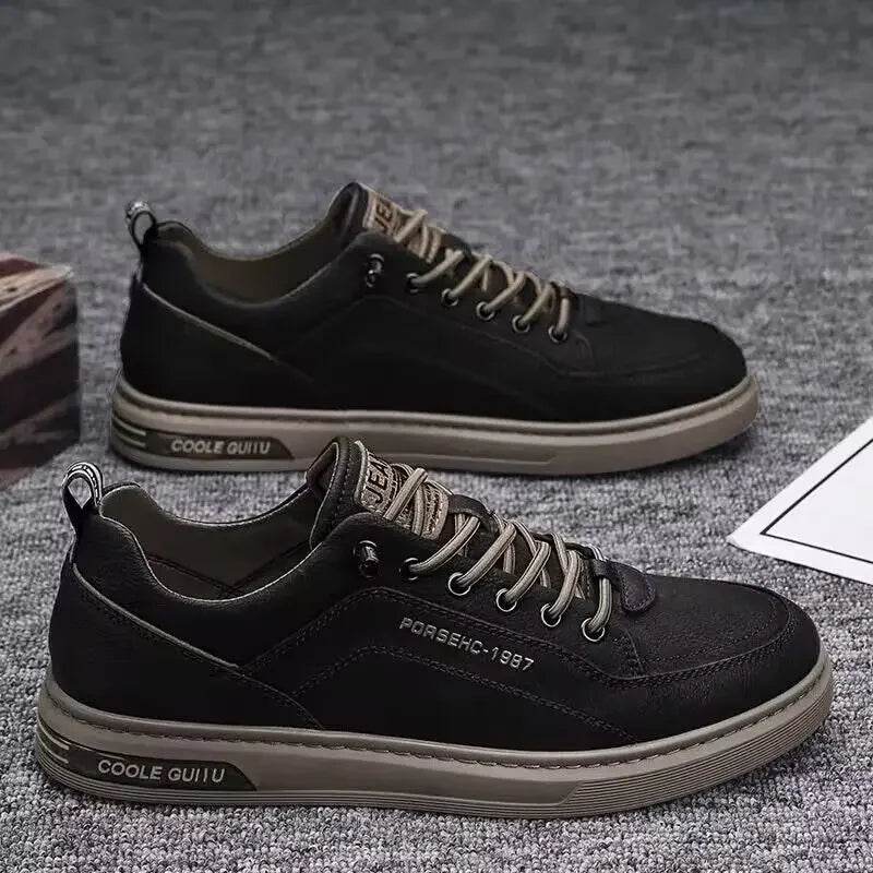 Mens Leather Shoes Fall Fashion Sneakers for Driving Walking Office, Comfortable Men Slip on Skate Flats Non Slip Youth Shoe - Montero Milan