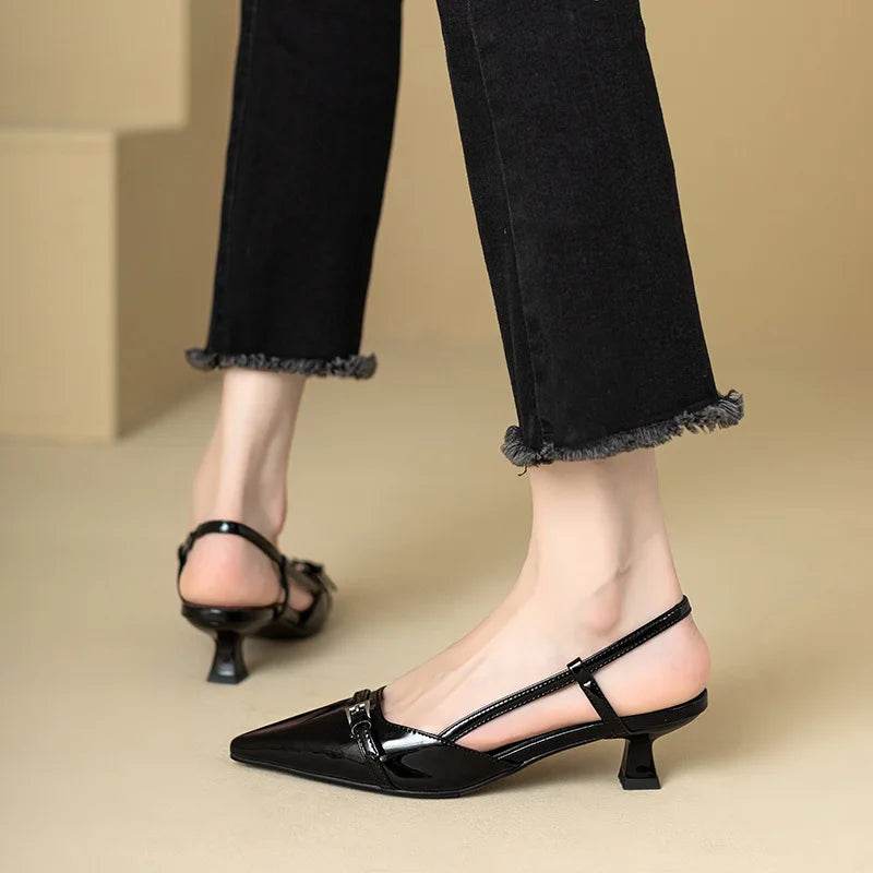 French Point-Toe Patent Slingback Heels - Montero Milan