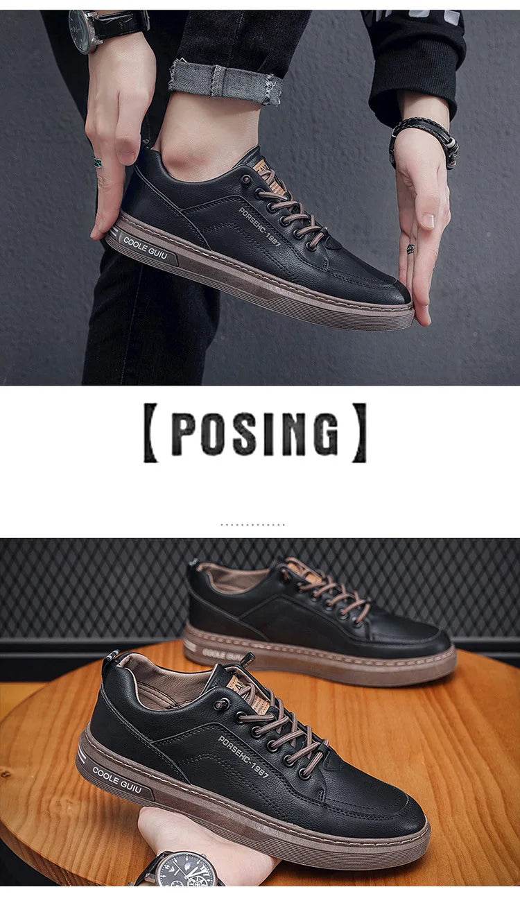 Mens Leather Shoes Fall Fashion Sneakers for Driving Walking Office, Comfortable Men Slip on Skate Flats Non Slip Youth Shoe - Montero Milan