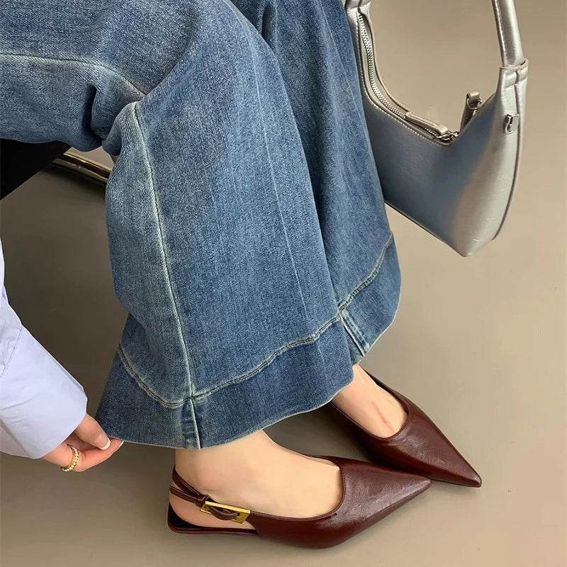 Summer Pointed Toe Women Sandals Fashion Singbacks Mules Shoes Ladies Elegant Low Heel Stripper Party Sandalias - Montero Milan