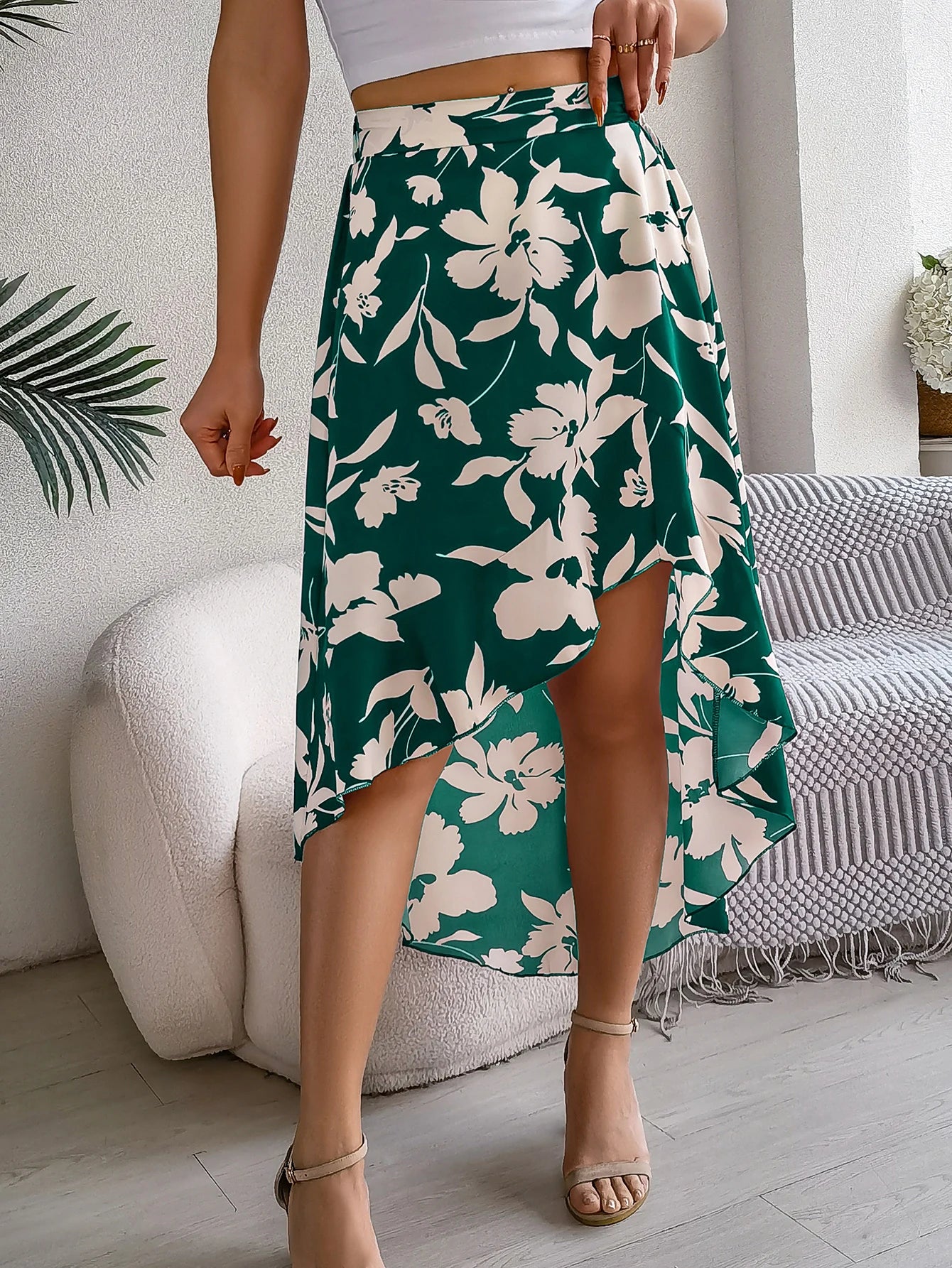 Floral High-Low Midi Skirt