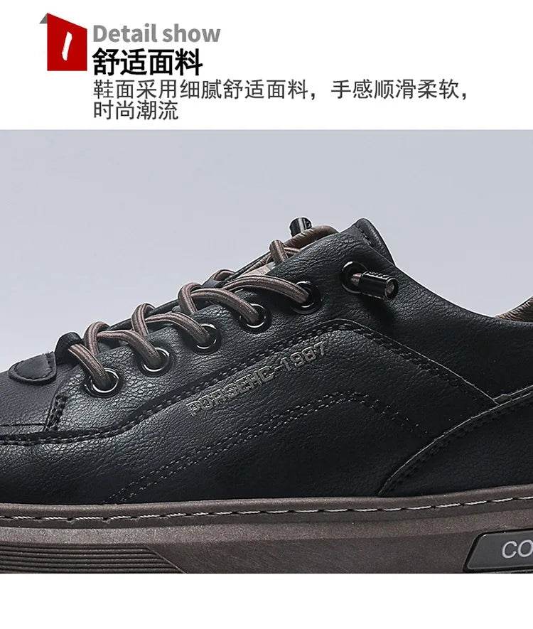 Mens Leather Shoes Fall Fashion Sneakers for Driving Walking Office, Comfortable Men Slip on Skate Flats Non Slip Youth Shoe - Montero Milan