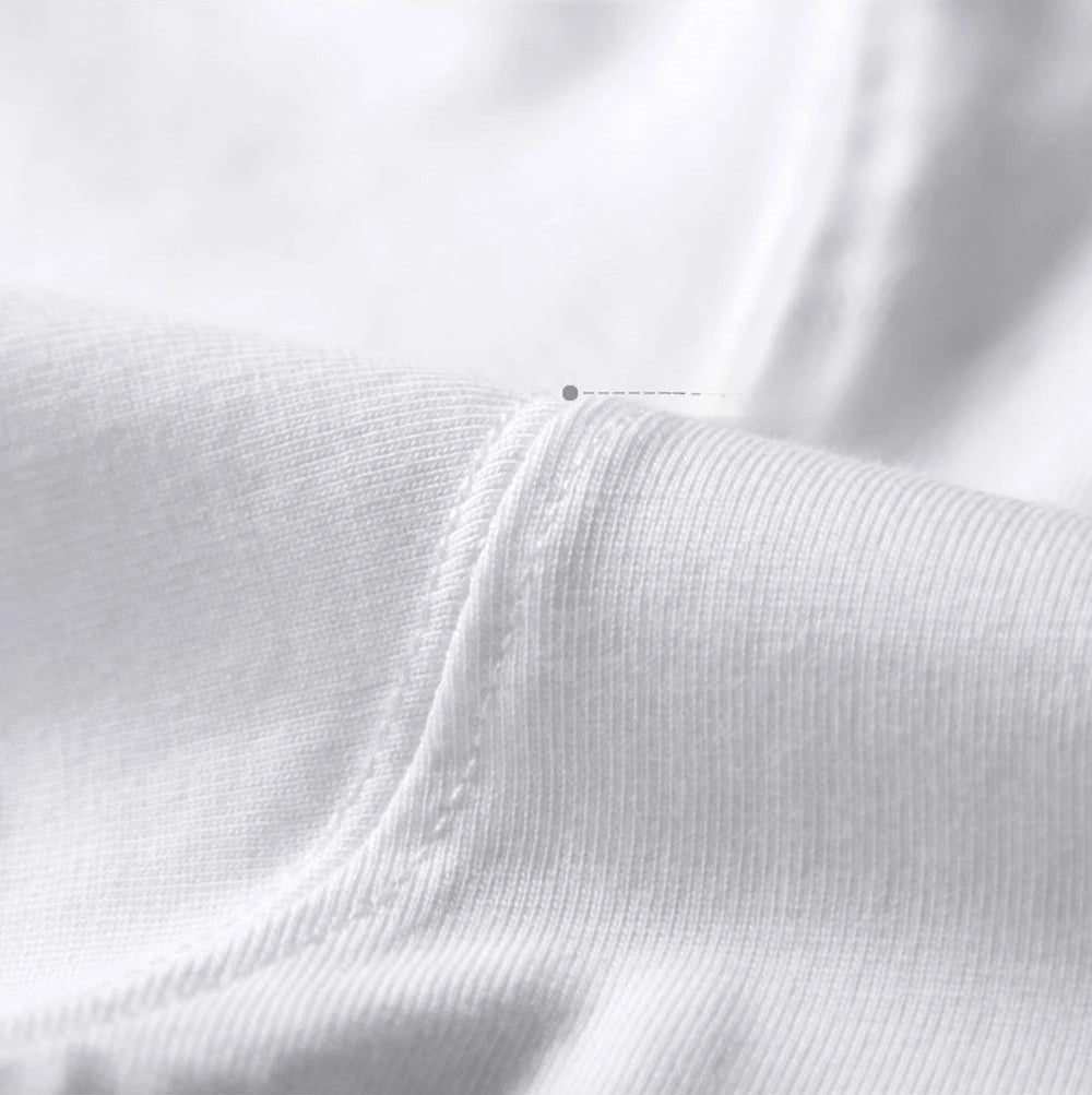 Seam and fabric texture close-up of heavyweight T-shirt in white