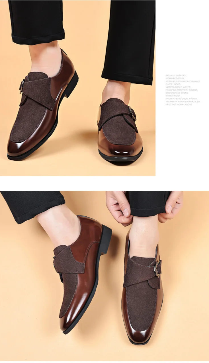 Side-by-side pair of brown men’s leather loafers with buckle