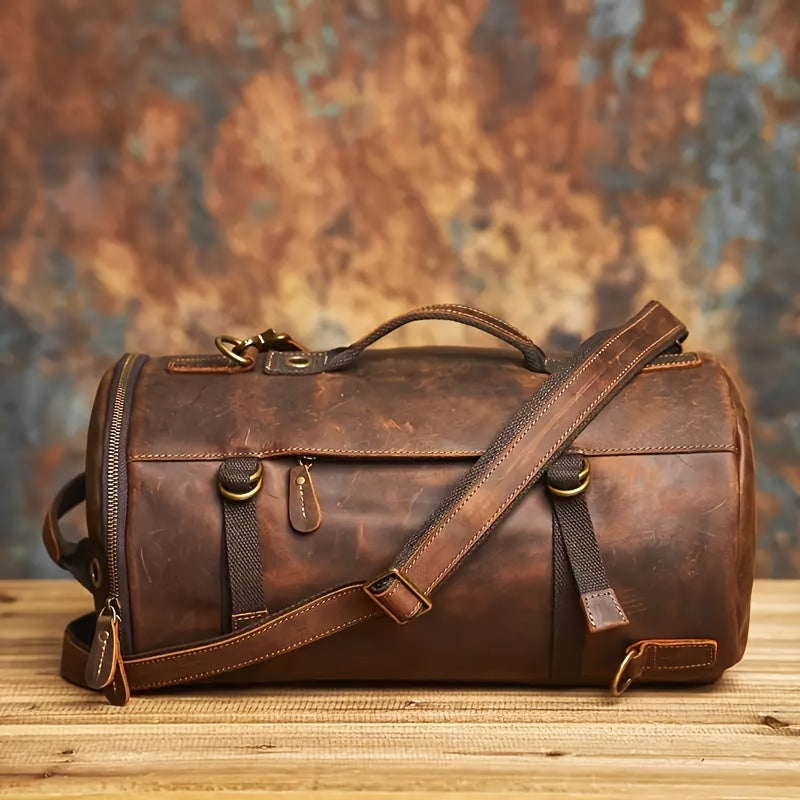 Side profile of backpack on wooden surface with shoulder strap attached