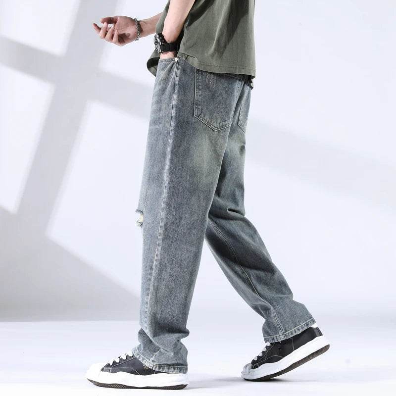 Distressed Straight Leg Jeans - Montero Milan