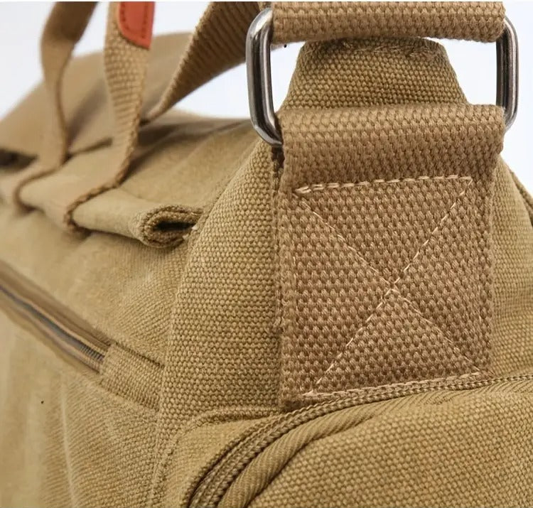 Stitched handle detail on Montero Milan messenger bag