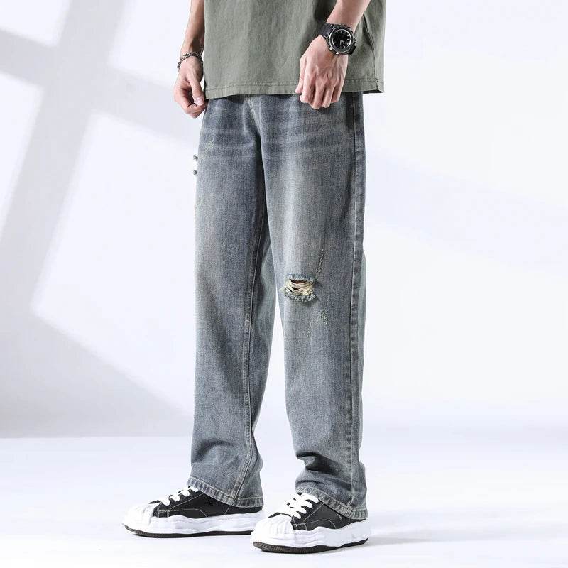 Distressed Straight Leg Jeans - Montero Milan