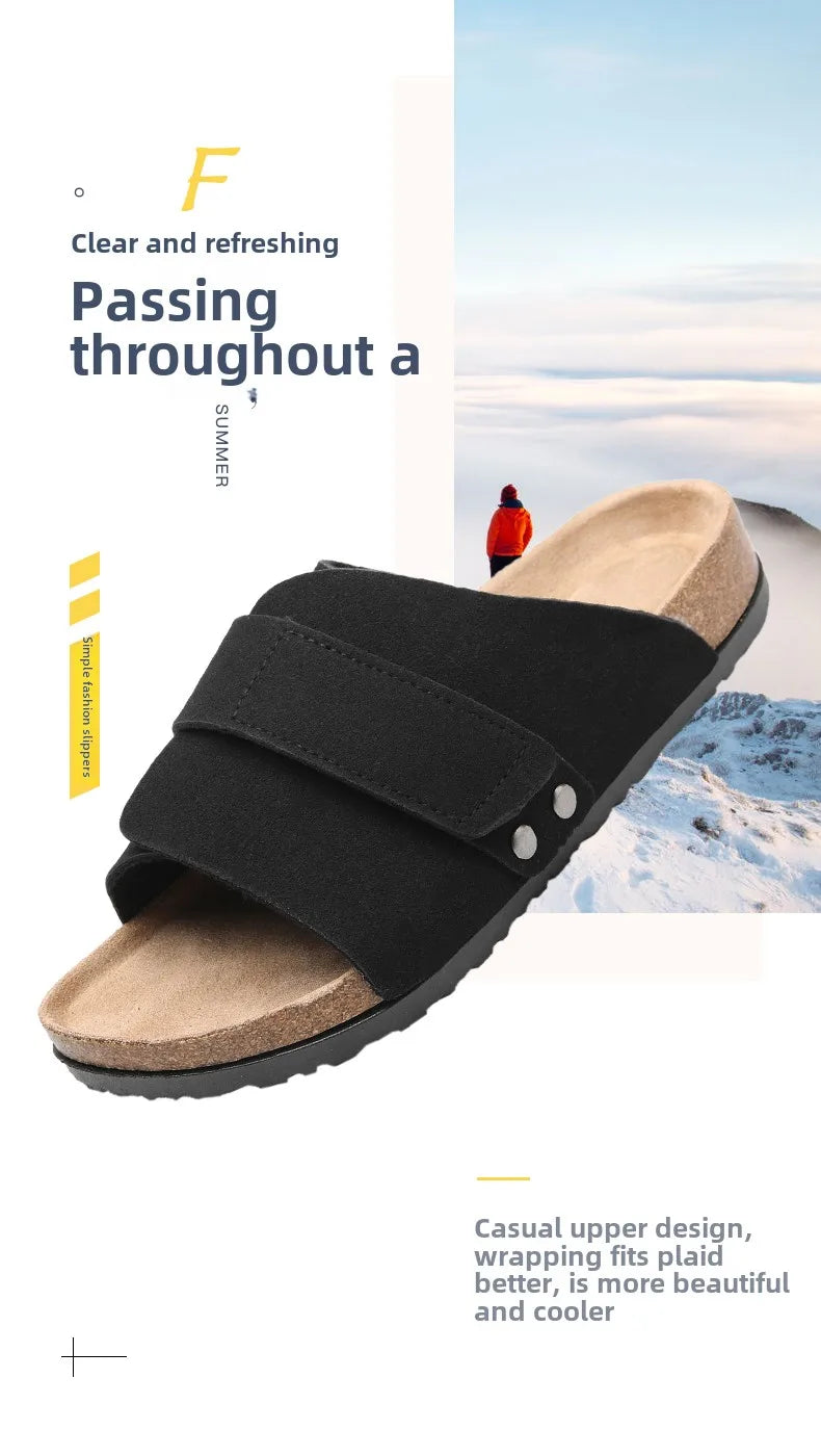 Three-color sandal lineup: yellow brown, black, and khaki for daily wear