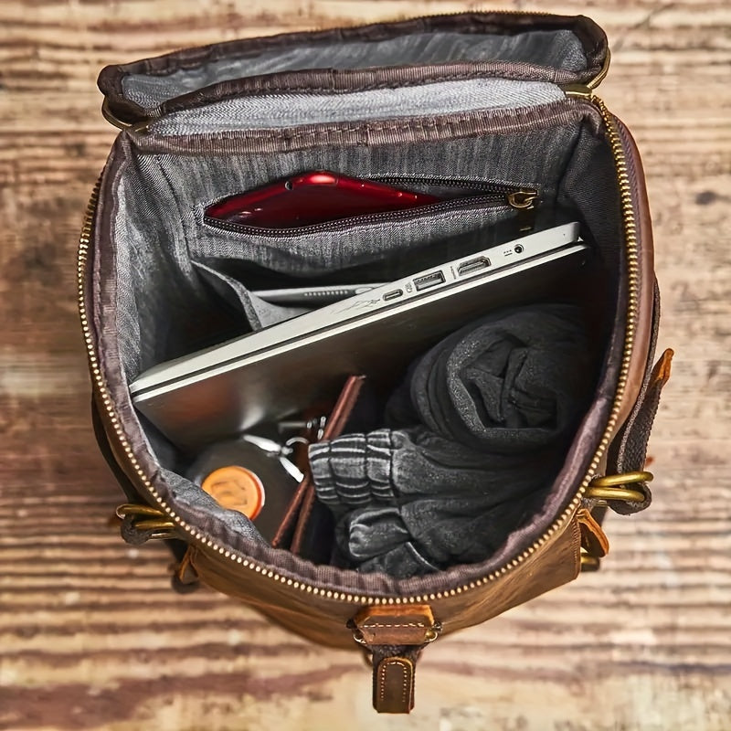 Top-down interior view of ForgeTrail backpack showing compartments and lining