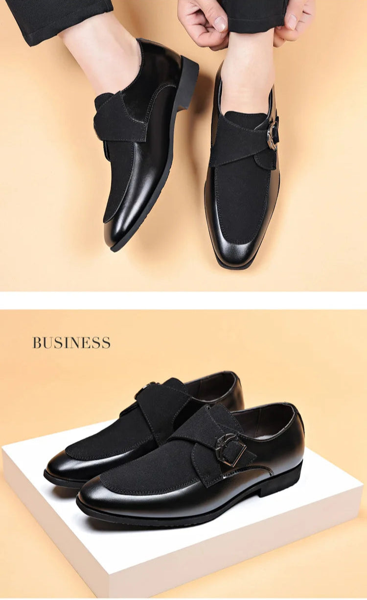 Top and side views of brown men’s leather loafers on neutral background