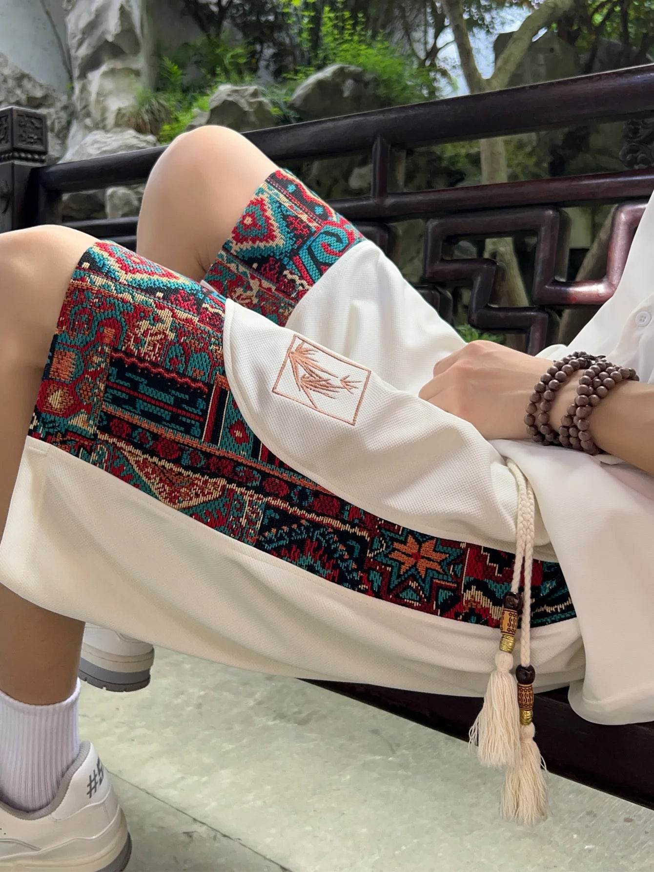Ethnic Patchwork Drawstring Shorts - Montero Milan