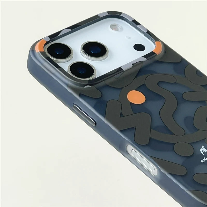 White graffiti iPhone 17 case rear camera detail with MagSafe ring visible