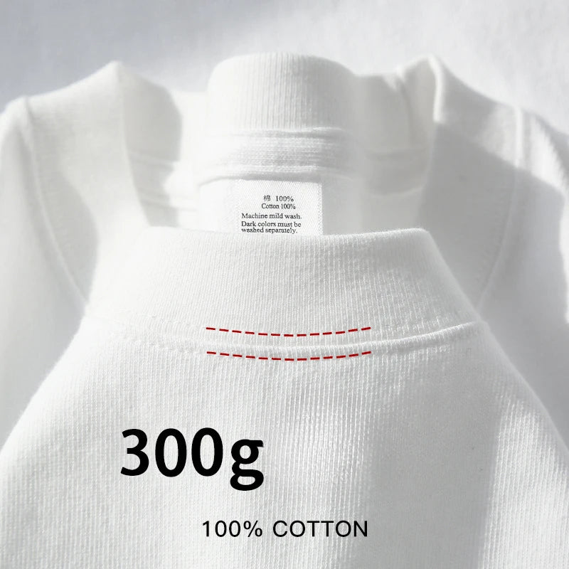 White heavyweight cotton T-shirt collar close-up showing stitching and label