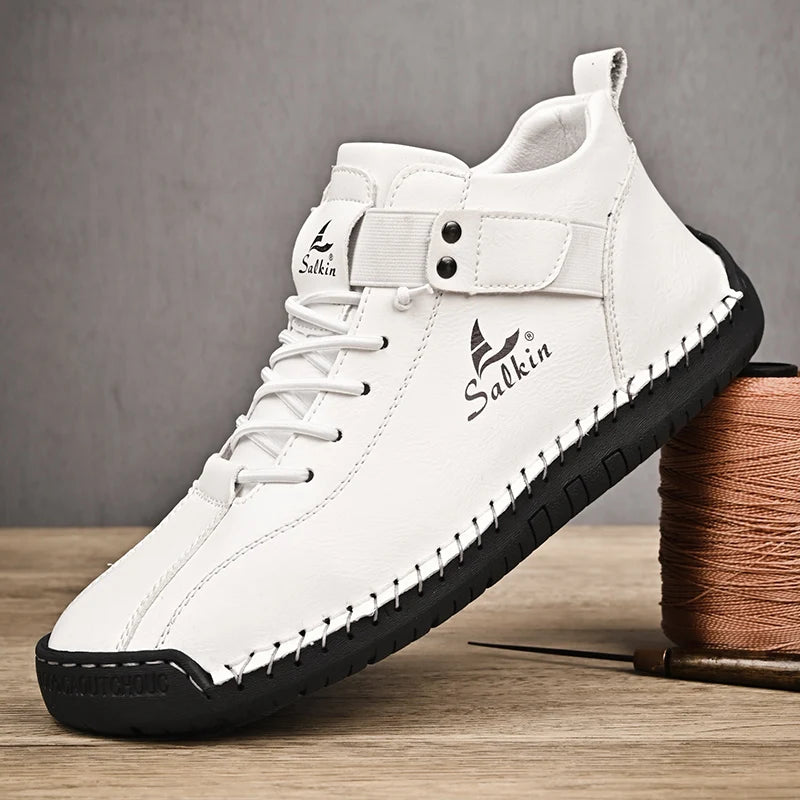 White leather casual sneakers with breathable upper and easy-wear silhouette