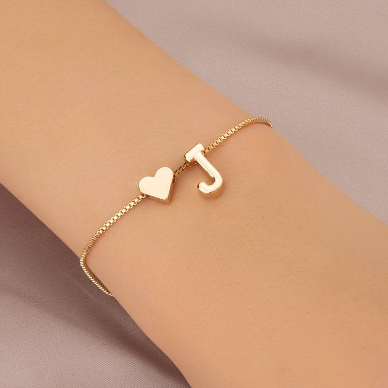 Gold Heart Initial Bracelet - Montero Milan