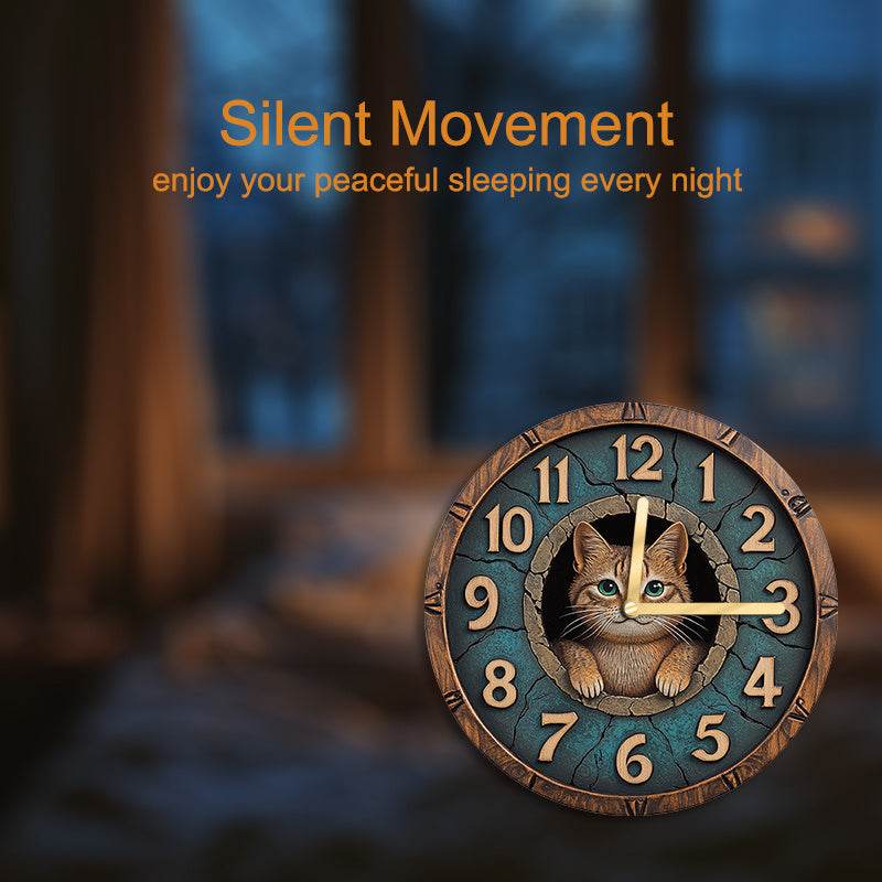 Adorable Silent Cat Wall Clock Wood Design for Home Decor - Montero Milan