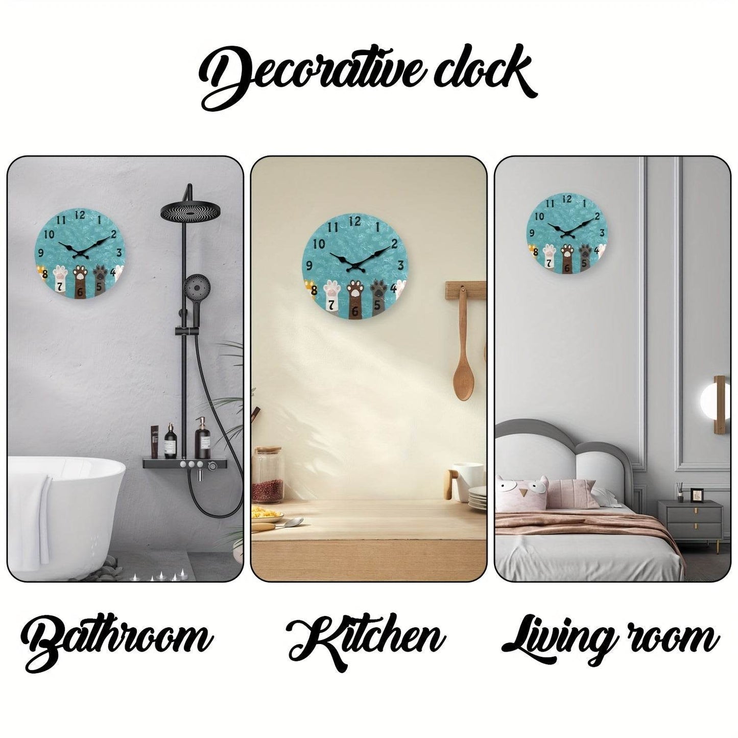 Charming Cat Paw Print Silent Wall Clock Perfect Pet Lovers Decor - Montero Milan