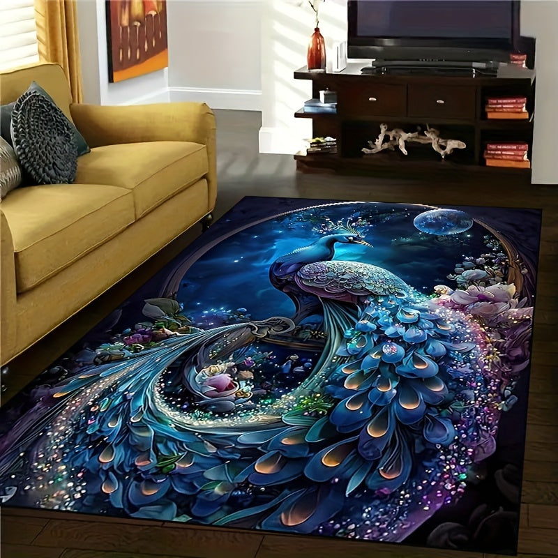 Vintage Peacock Elegance Area Rug - Stylish, Durable, Non-slip & Washable (Perfect for Home Decor)