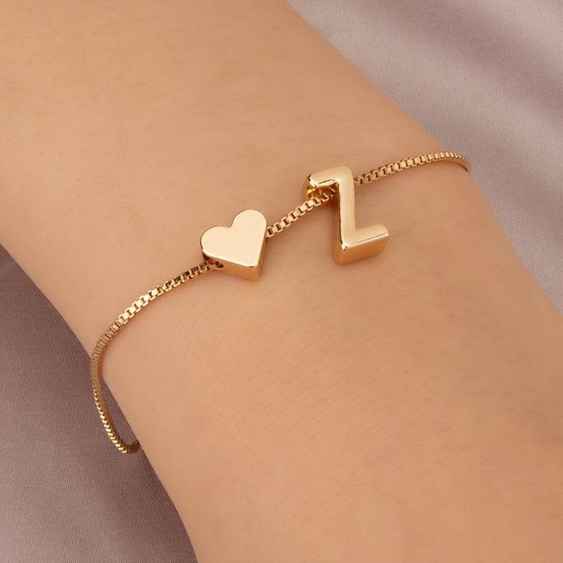 Gold Heart Initial Bracelet - Montero Milan
