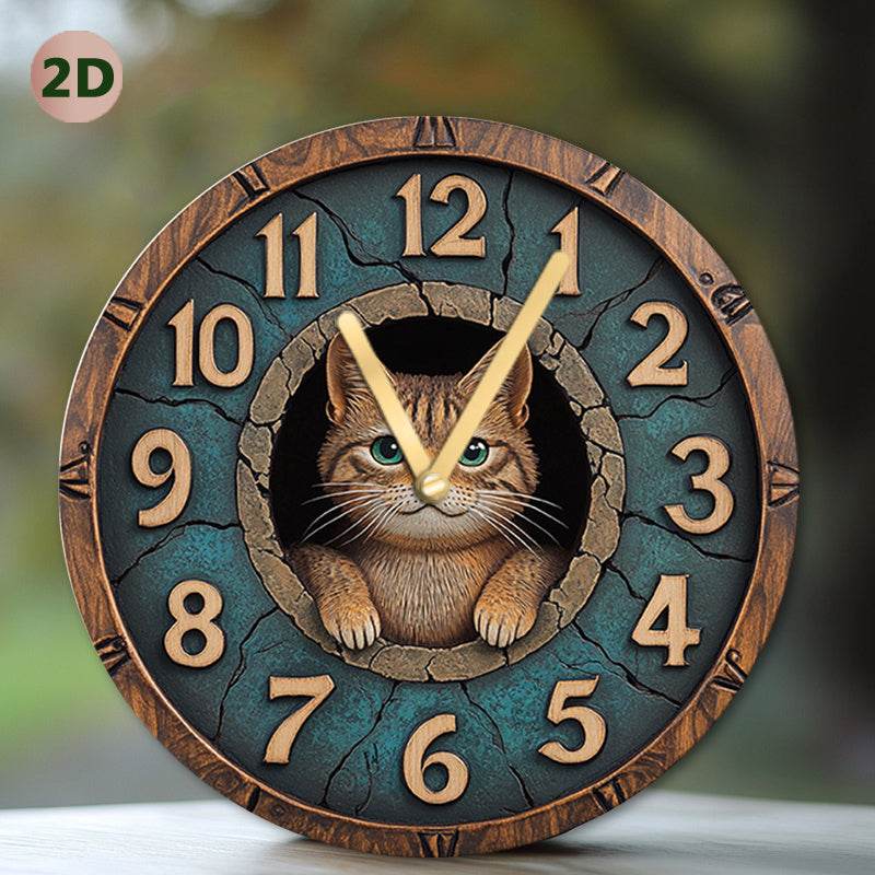 Adorable Silent Cat Wall Clock Wood Design for Home Decor - Montero Milan