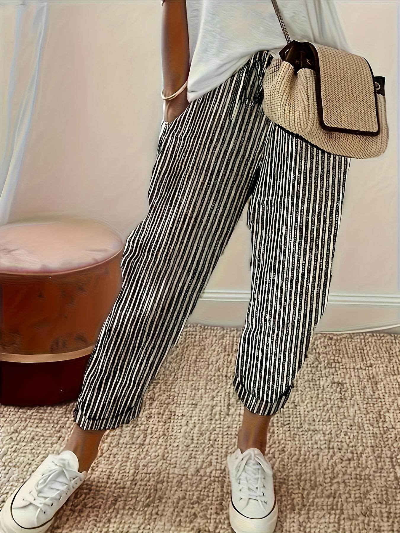 Striped High-Waisted Wide-Leg Pants - Montero Milan