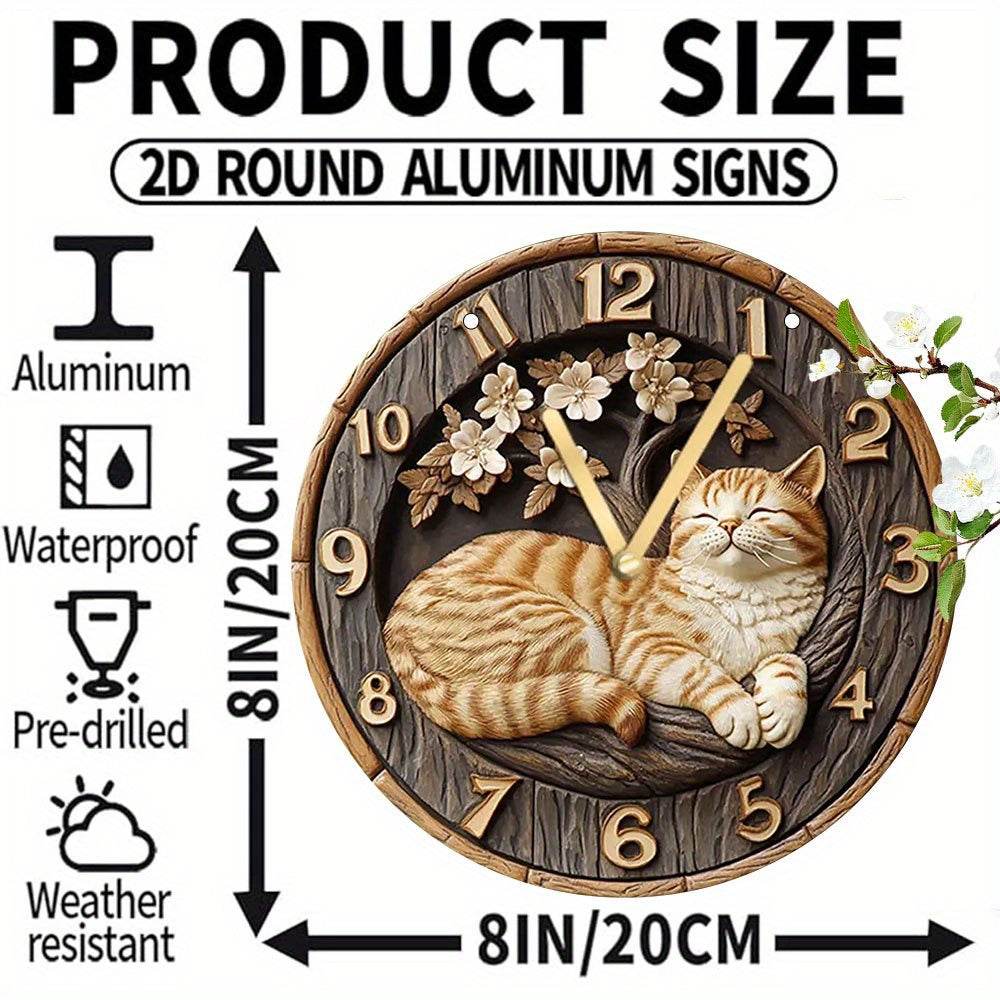 Charming Vintage Cat Floral Wooden Style Wall Clock - Montero Milan