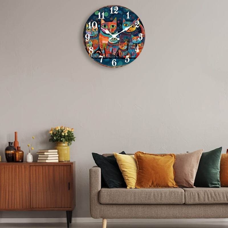 Rustic Wooden Cat Wall Clock Silent EasytoRead Decor - Montero Milan
