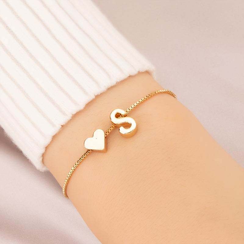 Gold Heart Initial Bracelet - Montero Milan