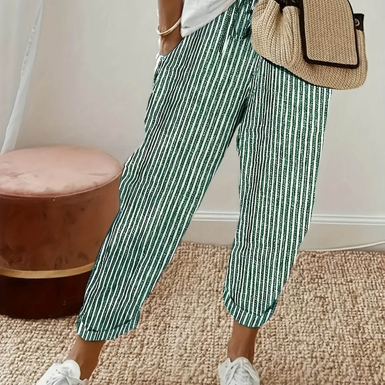 Striped High-Waisted Wide-Leg Pants - Montero Milan